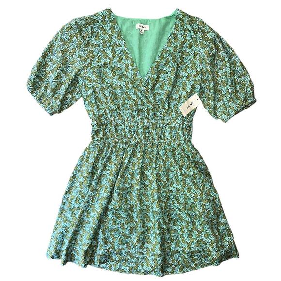 NWT On 34th Printed Cotton Summer Mint Green Mini Dress Medium - Picture 1 of 8
